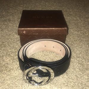Gucci Black Gg Signature leather belt